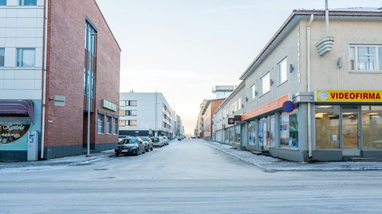 Streets of Rovaniemi, a city in Lapland, Finland